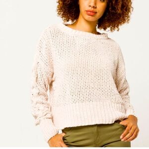 BILLABONG PACSUN Cherry Moon Sweater Cream Beige Cable Knit Large